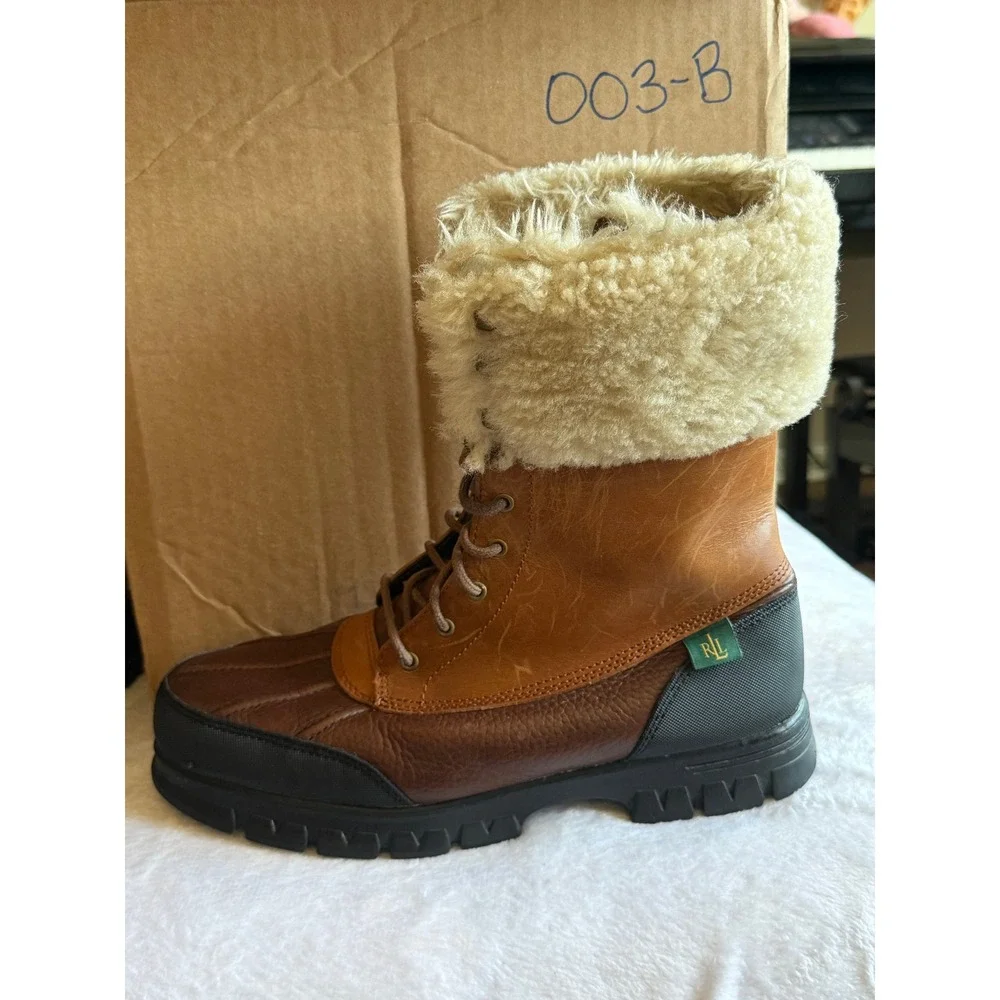 Lauren Ralph Lauren Quinta Shearling Duck Boots Womens 8.5B Tan Brown Leather